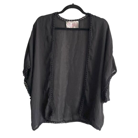 RORY BECA Sheer Oversized Kimono Wrap Cardigan Blouse Black S - Picture 2 of 6